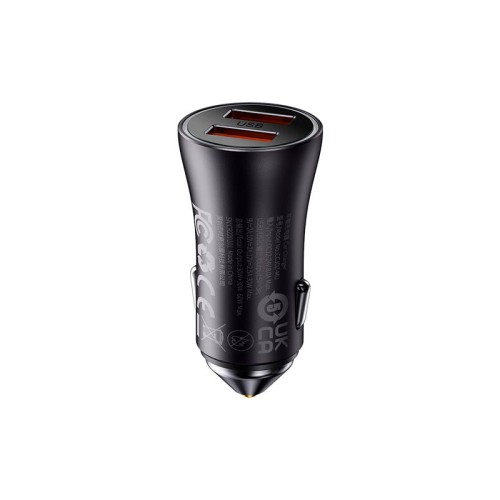 Адаптер автомобільний Baseus Golden Contactor Max Dual Fast Charger Car Charger |2USB, QC/PD, 60W/3A| grey