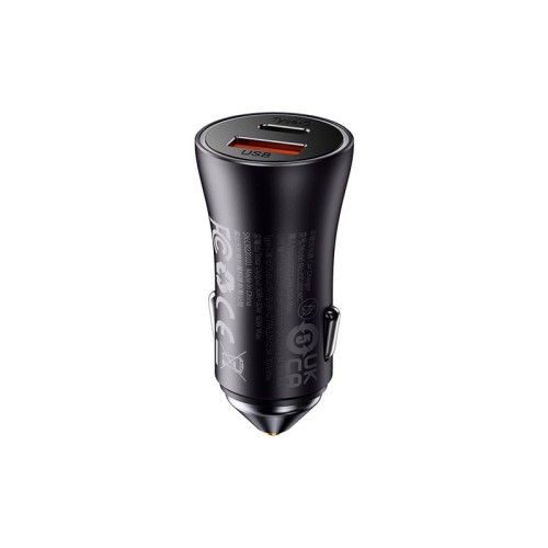 Адаптер автомобільний Baseus Golden Contactor Max Dual Fast Charger Car Charger |1USB/1Type-C, QC/PD, 60W/3A| grey