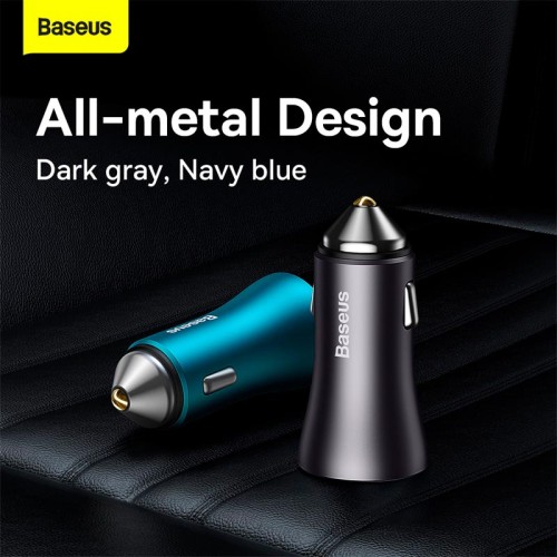 Адаптер автомобільний Baseus Golden Contactor Max Dual Fast Charger Car Charger |1USB/1Type-C, QC/PD, 60W/3A| grey