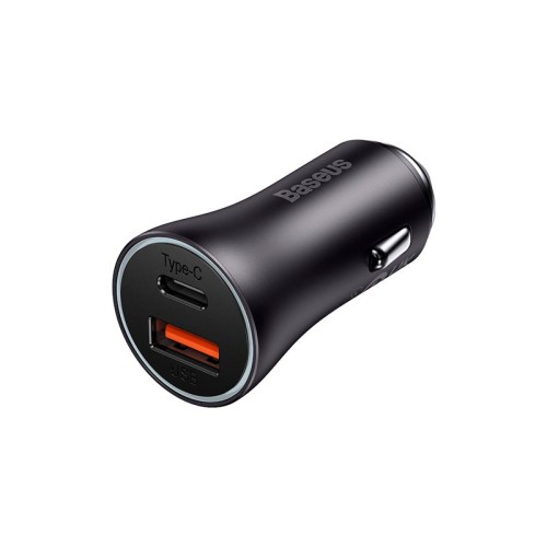 Адаптер автомобільний Baseus Golden Contactor Max Dual Fast Charger Car Charger |1USB/1Type-C, QC/PD, 60W/3A| grey