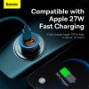 Адаптер автомобільний Baseus Golden Contactor Max Dual Fast Charger Car Charger |1USB/1Type-C, QC/PD, 60W/3A| grey