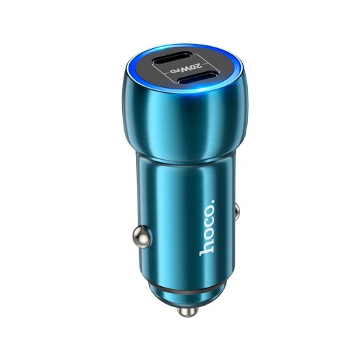 Адаптер автомобільний HOCO Tough dual port car charger Z48 |2Type-C, 40W/3A, PD/QC| Sapphire-blue