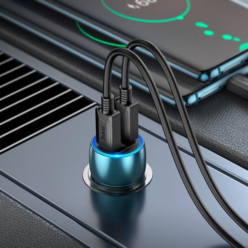 Адаптер автомобільний HOCO Tough dual port car charger Z48 |2Type-C, 40W/3A, PD/QC| Sapphire-blue