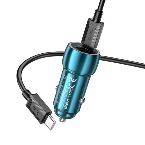 Адаптер автомобільний HOCO Type-C to Type-C Cable Tough dual port car charger Z48 |2Type-C, 40W/3A, PD/QC| Sapphire-blue