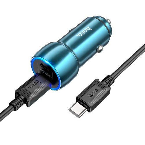 Адаптер автомобільний HOCO Type-C to Type-C Cable Tough dual port car charger Z48 |2Type-C, 40W/3A, PD/QC| Sapphire-blue