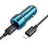 Адаптер автомобільний HOCO Type-C to Lightning Cable Tough dual port car charger Z48 |2Type-C, 40W/3A, PD/QC| grey