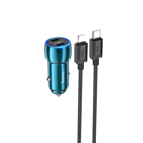 Адаптер автомобільний HOCO Type-C to Lightning Cable Tough dual port car charger Z48 |2Type-C, 40W/3A, PD/QC| Sapphire-blue