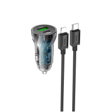 Адаптер автомобільний HOCO Type-C to Lightning CableTransparent Discovery Edition dual port Z47A |1USB/1Type-C, QC/PD, 30W/3A| transparent-black