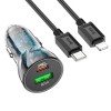 Адаптер автомобільний HOCO Type-C to Lightning CableTransparent Discovery Edition dual port Z47A |1USB/1Type-C, QC/PD, 30W/3A| transparent-black