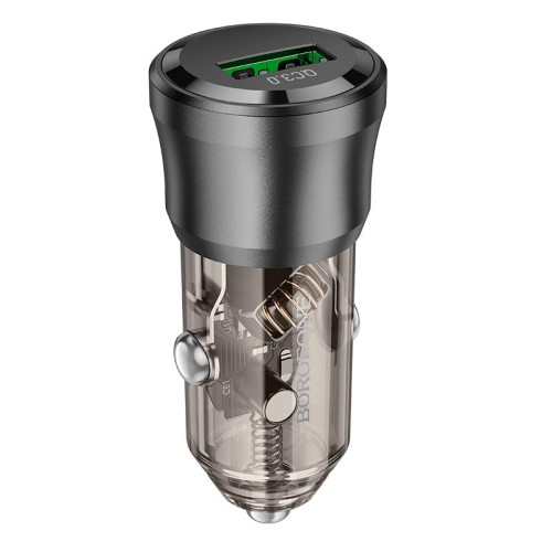 Адаптер автомобільний Borofone Noble single-port car charger BZ23 |1USB, 18W/3A, QC3.0| transparent-black