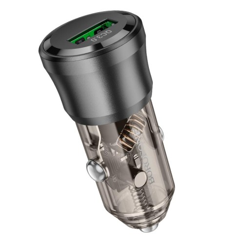 Адаптер автомобільний Borofone Noble single-port car charger BZ23 |1USB, 18W/3A, QC3.0| transparent-black