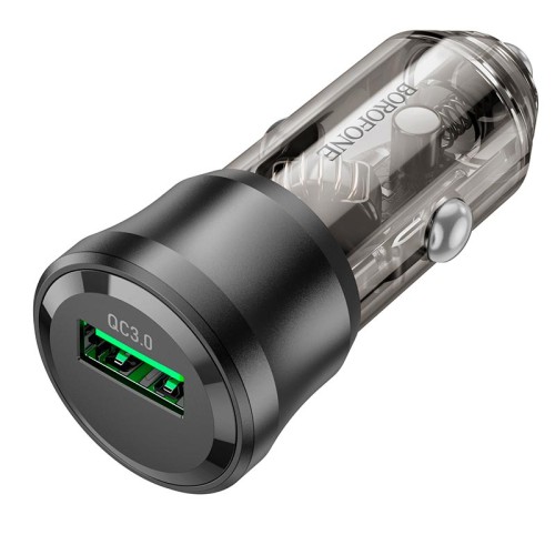 Адаптер автомобільний Borofone Noble single-port car charger BZ23 |1USB, 18W/3A, QC3.0| transparent-black