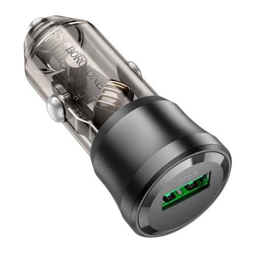 Адаптер автомобільний Borofone Noble single-port car charger BZ23 |1USB, 18W/3A, QC3.0| transparent-black