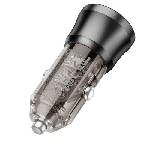 Адаптер автомобільний Borofone Journey car charger BZ25 |1USB/1Type-C, 38W/3A, PD/QC| transparent-black