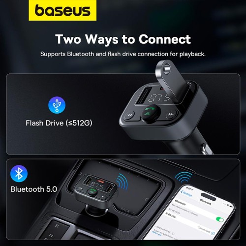 Адаптер автомобільний Baseus S-09 Lite Series Car FM Transmitter Cluster |2USB/1Type-c, PD/18W| black