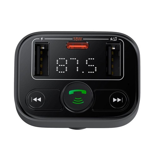 Адаптер автомобільний Baseus S-09 Lite Series Car FM Transmitter Cluster |2USB/1Type-c, PD/18W| black