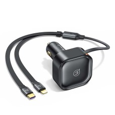 Адаптер автомобільний USAMS Car Charger With 2in1 Retractable Cable Type-C + Lightning US-CC219 C41 |30W, PD/QC| black