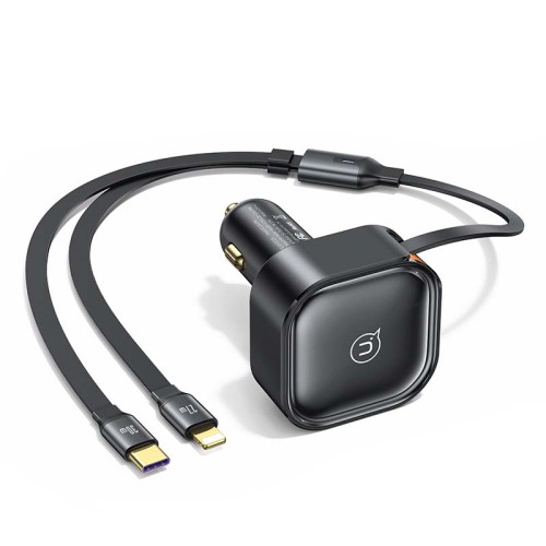 Адаптер автомобільний USAMS Car Charger With 2in1 Retractable Cable Type-C + Lightning US-CC219 C41 |30W, PD/QC| black