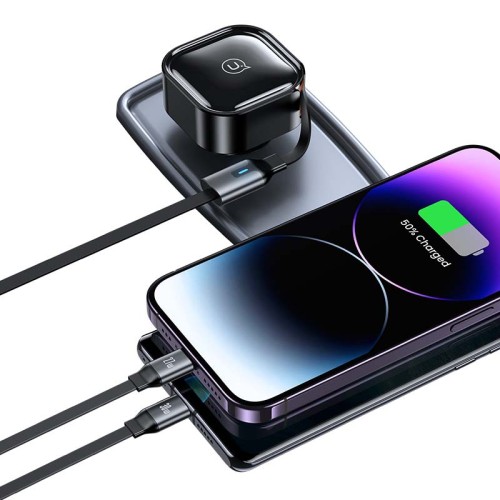 Адаптер автомобільний USAMS Car Charger With 2in1 Retractable Cable Type-C + Lightning US-CC219 C41 |30W, PD/QC| black