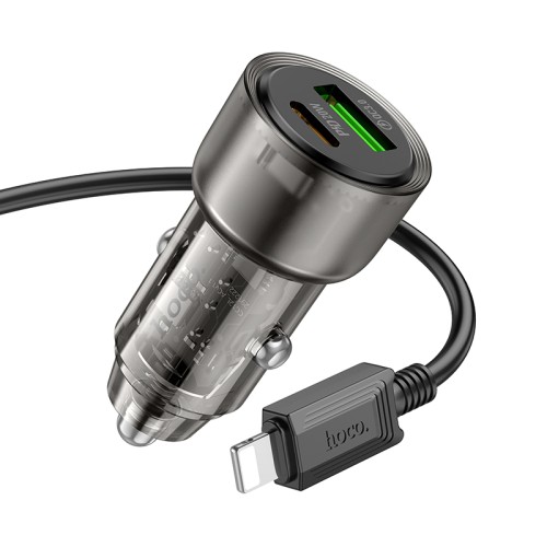 Адаптер автомобільний HOCO Type-C to Lightnig Cable Spacious car charger set Z52 |1USB/1Type-C, 38W/3A, PD/QC| transparent-purple