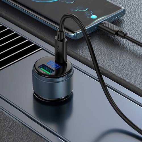 Адаптер автомобільний HOCO Glorious dual-port digital display car charger Z57B |1USB/1Type-C, 63W/3A, PD/QC| grey