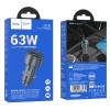 Адаптер автомобільний HOCO Glorious dual-port digital display car charger Z57B |1USB/1Type-C, 63W/3A, PD/QC| grey