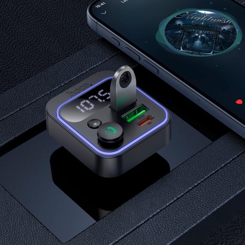 Адаптер автомобільний HOCO Tiger car BT FM transmitter E85 |2USB/1Type-C, 20W/3A, PD/QC| black