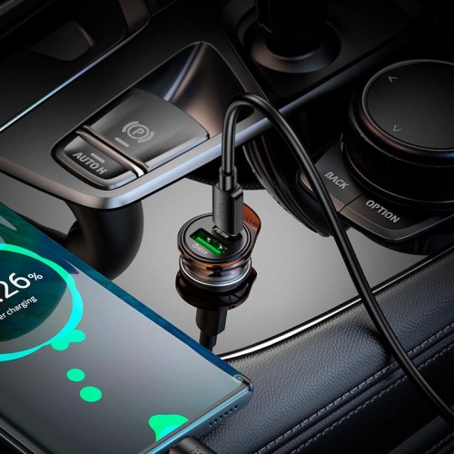 Адаптер автомобільний HOCO Rigorous dual port car charger NZ16A |1USB/1Type-C, 43W/3A, PD25W/QC| metal-grey