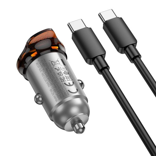 Адаптер автомобільний HOCO Rigorous port car charger NZ16B (Type-C to Type-C set) |2Type-C, 45W/3A, PD25W/QC| metal-grey