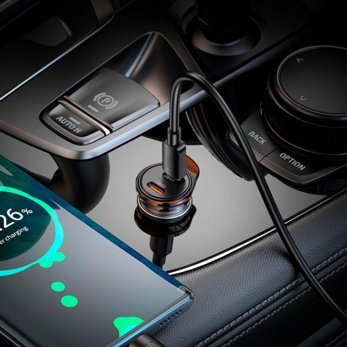 Адаптер автомобільний HOCO Rigorous port car charger NZ16B (Type-C to Type-C set) |2Type-C, 45W/3A, PD25W/QC| metal-grey