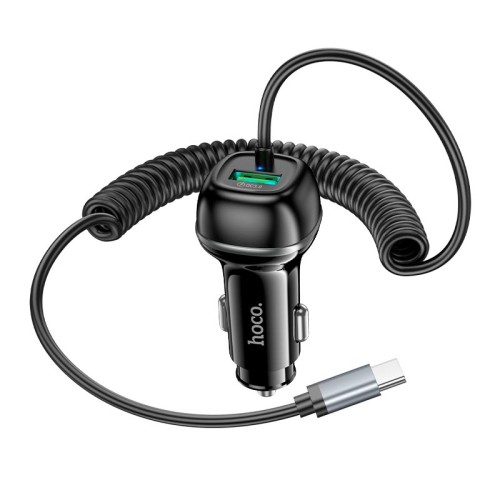 Адаптер автомобільний HOCO Rank car charger Z58B (Type-C cable set) |1Type-C, 48W/3A, PD30W/QC| black