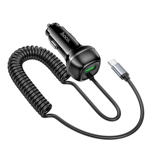 Адаптер автомобільний HOCO Rank car charger Z58B (Type-C cable set) |1Type-C, 48W/3A, PD30W/QC| black