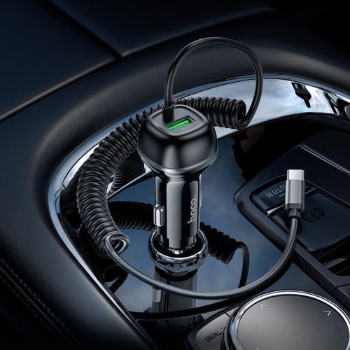 Адаптер автомобільний HOCO Rank car charger Z58B (Type-C cable set) |1Type-C, 48W/3A, PD30W/QC| black