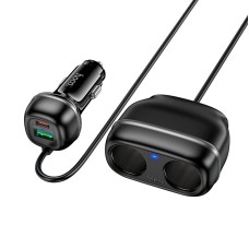 Адаптер автомобільний HOCO Rank dual port car charger Z59 |1USB/1Type-C/2 port 240W cigarette lighter, PD30W/QC| black