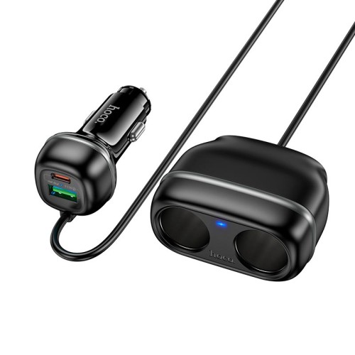 Адаптер автомобільний HOCO Rank dual port car charger Z59 |1USB/1Type-C/2 port 240W cigarette lighter, PD30W/QC| black