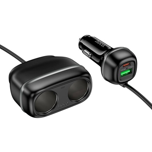 Адаптер автомобільний HOCO Rank dual port car charger Z59 |1USB/1Type-C/2 port 240W cigarette lighter, PD30W/QC| black