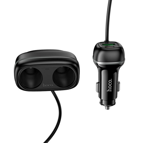 Адаптер автомобільний HOCO Rank dual port car charger Z59 |1USB/1Type-C/2 port 240W cigarette lighter, PD30W/QC| black