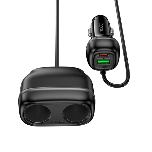 Адаптер автомобільний HOCO Rank dual port car charger Z59 |1USB/1Type-C/2 port 240W cigarette lighter, PD30W/QC| black