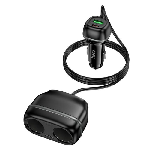 Адаптер автомобільний HOCO Rank dual port car charger Z59 |1USB/1Type-C/2 port 240W cigarette lighter, PD30W/QC| black