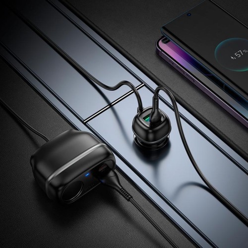 Адаптер автомобільний HOCO Rank car charger Z59A |2USB/2TypeC/1 slot 240W cigarette lighter, PD30W/QC, 96W/3A| black