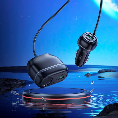 Адаптер автомобільний HOCO Rank car charger Z59A |2USB/2TypeC/1 slot 240W cigarette lighter, PD30W/QC, 96W/3A| black