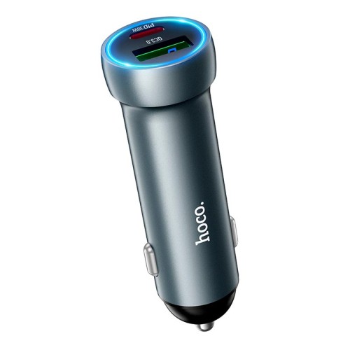 Адаптер автомобільний HOCO Prosperous dual port car charger Z54A |1USB/1Type-C, PD/QC, 48W/3A| grey