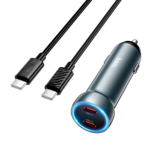 Адаптер автомобільний HOCO Prosperous (2C) car charger Z54B (Type-C to Type-C set) |2Type-C, PD/QC, 60W/3A| grey