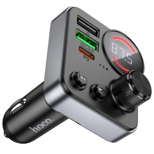 Адаптер автомобільний HOCO Alegria dual port car BT FM transmitter E86 |2USB/Type-C, 48W/3A, PD/QC| black