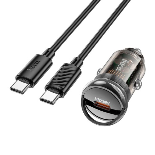 Адаптер автомобільний HOCO Sight single port car charger Z53 (Type-C to Type-C set) |1Type-c, PD/QC, 30W/3A| transparent-black