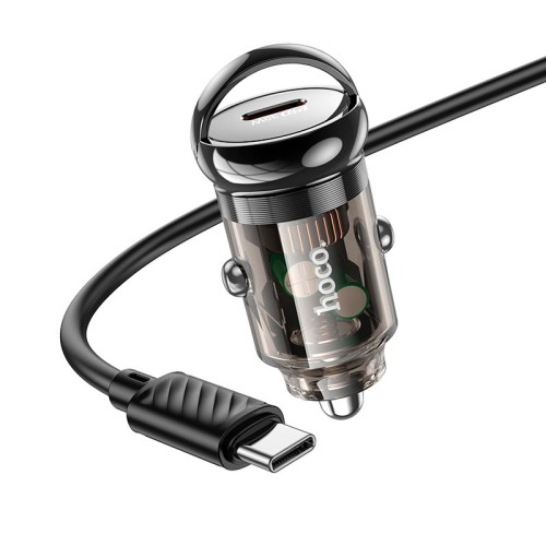 Адаптер автомобільний HOCO Sight single port car charger Z53 (Type-C to Type-C set) |1Type-c, PD/QC, 30W/3A| transparent-black