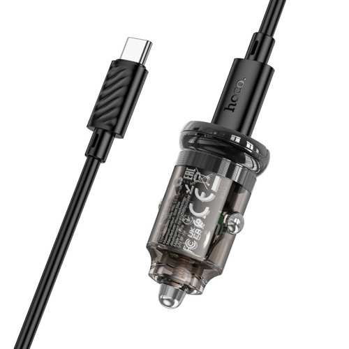 Адаптер автомобільний HOCO Sight single port car charger Z53 (Type-C to Type-C set) |1Type-c, PD/QC, 30W/3A| transparent-black