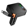 Адаптер автомобільний HOCO Guardian car charger with retractable cable NZ18 |1USB/1Type-C, 65W/3A, PD/QC| black