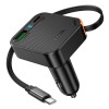 Адаптер автомобільний HOCO Guardian car charger with retractable cable NZ18 |1USB/1Type-C, 65W/3A, PD/QC| black