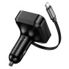 Адаптер автомобільний HOCO Guardian car charger with retractable cable NZ18 |1USB/1Type-C, 65W/3A, PD/QC| black